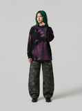 DAXUEN Black and purple gradient oversized long sleeve tee — model photo