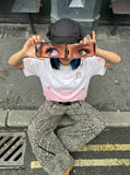 DAXUEN Gradient graphic T-shirt with dog head design — model photo