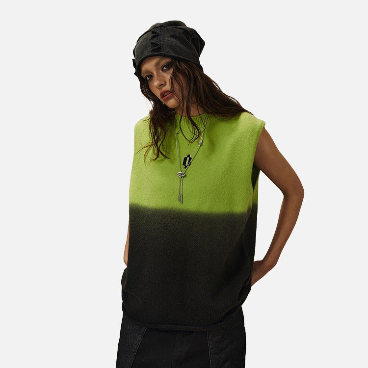 DAXUEN Gradient knit vest with embroidery
