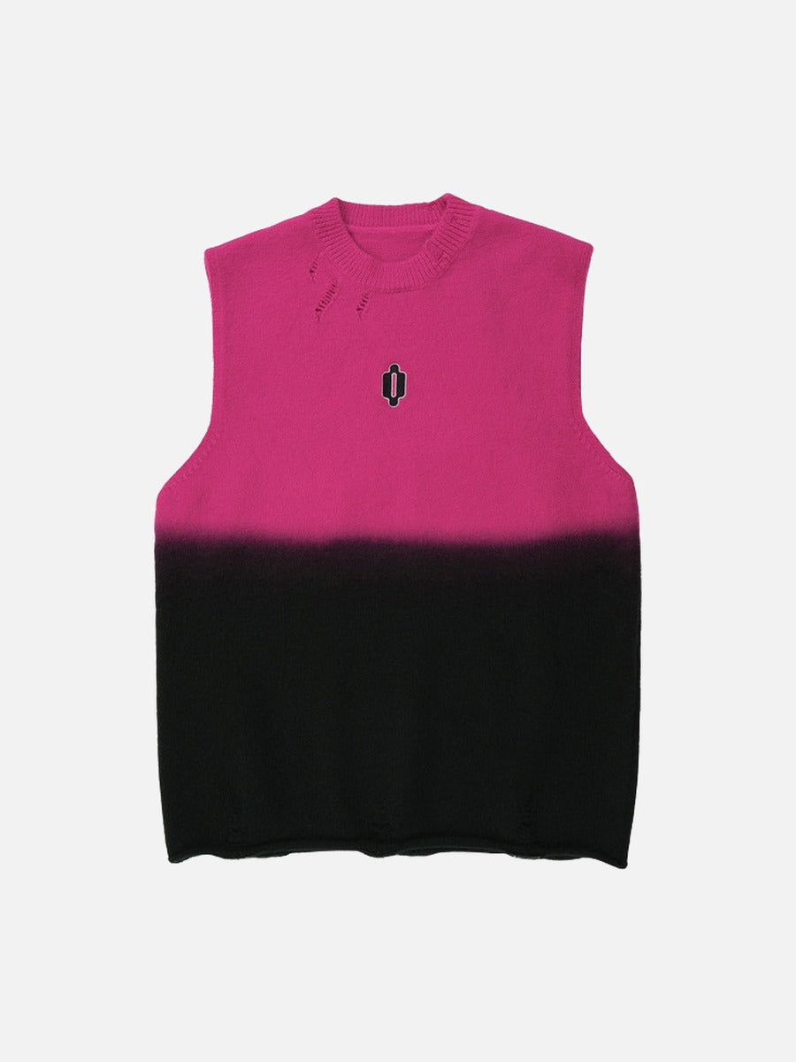DAXUEN Gradient knit vest with embroidery