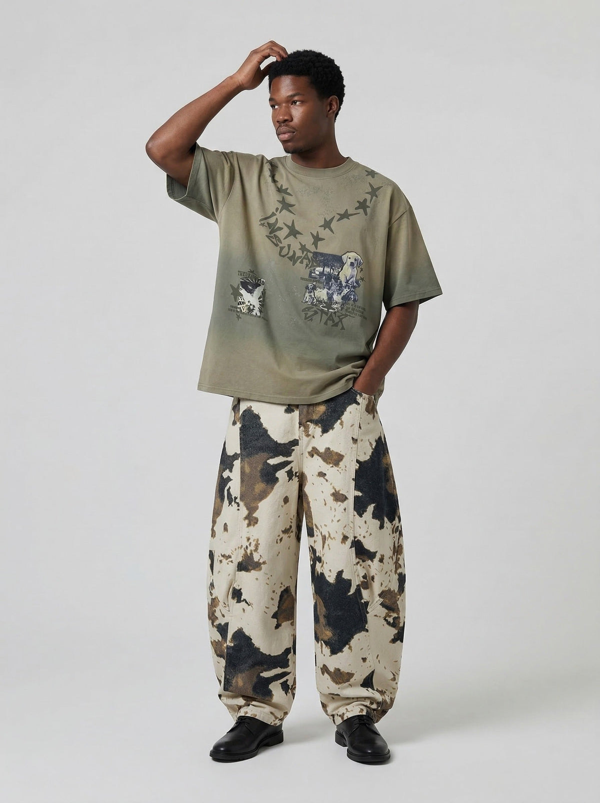 DAXUEN Gradient oversized short-sleeve graphic T-shirt — model photo