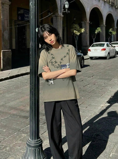 DAXUEN Gradient oversized short-sleeve graphic T-shirt — model photo