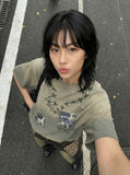 DAXUEN Gradient oversized short-sleeve graphic T-shirt — model photo