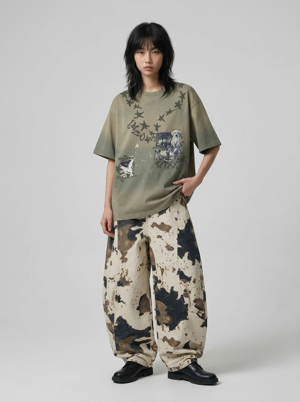 DAXUEN Gradient oversized short-sleeve graphic T-shirt — model photo