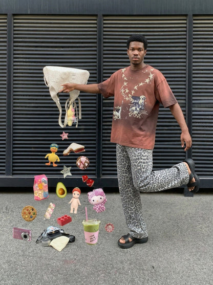 DAXUEN Gradient oversized short-sleeve graphic T-shirt — model photo