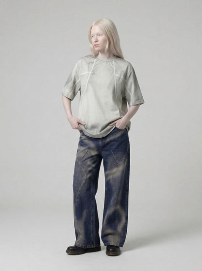 DAXUEN Short-sleeved gradient panel T-shirt with contrast trim — model photo
