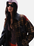 DAXUEN beige and blue gradient plaid oversized button-up shirt