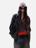 DAXUEN beige and blue gradient plaid oversized button-up shirt