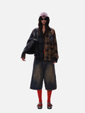 DAXUEN beige and blue gradient plaid oversized button-up shirt