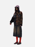 DAXUEN beige and blue gradient plaid oversized button-up shirt