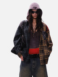 DAXUEN beige and blue gradient plaid oversized button-up shirt