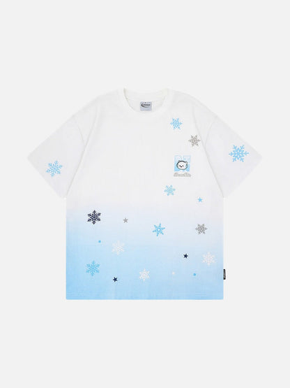 DAXUEN Gradient snowflake graphic t-shirt with dog character