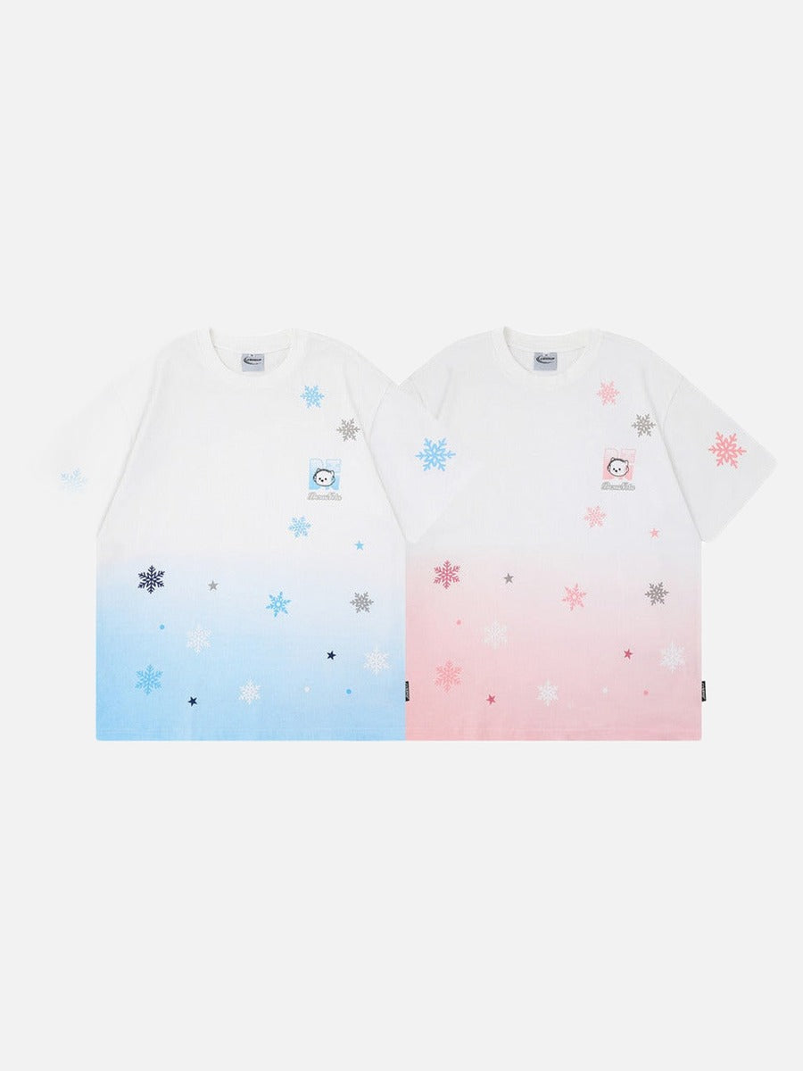 DAXUEN Gradient snowflake graphic t-shirt with dog character
