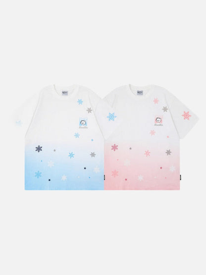 DAXUEN Gradient snowflake graphic t-shirt with dog character