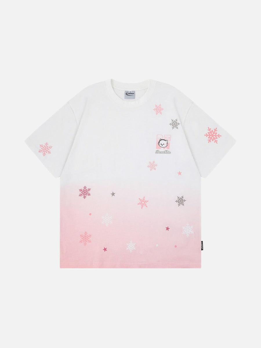 DAXUEN Gradient snowflake graphic t-shirt with dog character
