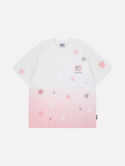 DAXUEN Gradient snowflake graphic t-shirt with dog character