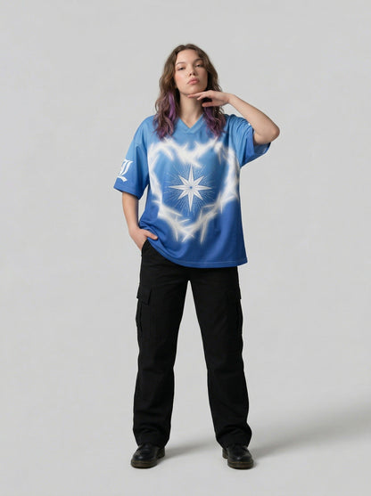 DAXUEN Loose-fitting short-sleeved jersey top with graphic design — model photo