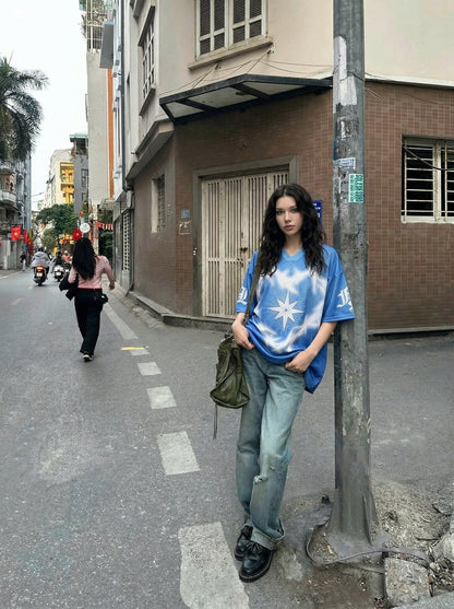 DAXUEN Loose-fitting short-sleeved jersey top with graphic design — model photo