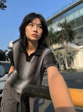 DAXUEN Gradient stripe short sleeve knit top — model photo
