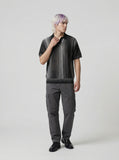 DAXUEN Gradient stripe short sleeve knit top — model photo