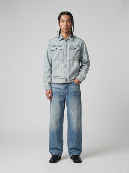 DAXUEN Light blue wide-leg denim jeans with gradient wash — model photo