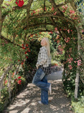 DAXUEN Gradient wide-leg denim jeans with multi-panel construction — model photo