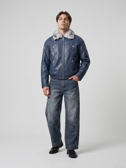 DAXUEN Gradient wide-leg denim jeans with multi-panel construction — model photo