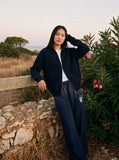 DAXUEN heather grey gradient flag patch wide-leg sweatpants — model photo