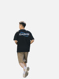 DAXUEN solid blue oversized gradient-wordmark graphic tee