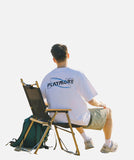 DAXUEN solid blue oversized gradient-wordmark graphic tee