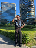 DAXUEN Oversized short-sleeved crew neck t-shirt with graphic design — model photo
