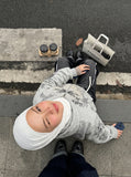 DAXUEN light grey marl oversized graffiti doodle zip hoodie — model photo