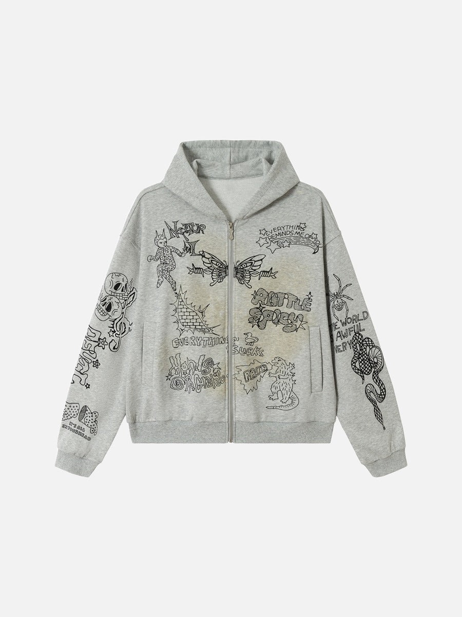 Graffiti Doodle Oversized Zip Hoodie