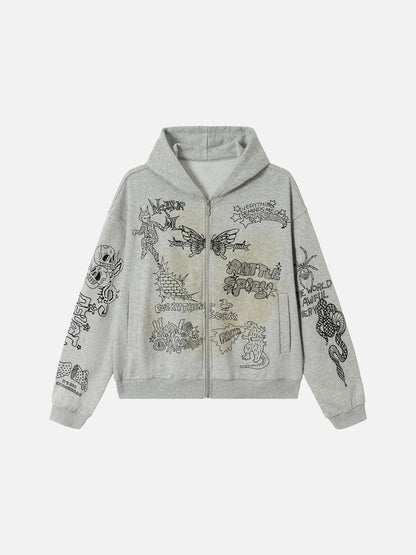 Graffiti Doodle Oversized Zip Hoodie