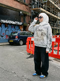 DAXUEN light grey marl oversized graffiti doodle zip hoodie — model photo
