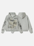 DAXUEN light grey marl oversized graffiti doodle zip hoodie