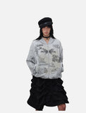 DAXUEN light grey marl oversized graffiti doodle zip hoodie