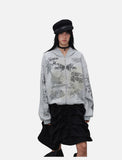 DAXUEN light grey marl oversized graffiti doodle zip hoodie