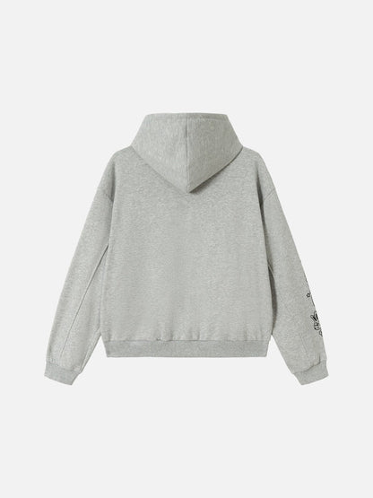 DAXUEN light grey marl oversized graffiti doodle zip hoodie