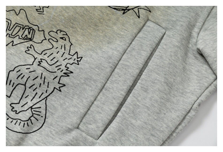 DAXUEN light grey marl oversized graffiti doodle zip hoodie