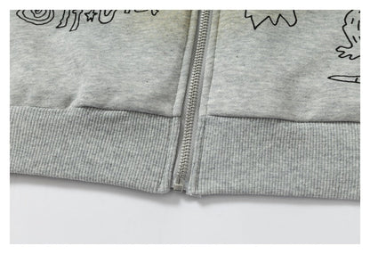 DAXUEN light grey marl oversized graffiti doodle zip hoodie