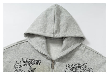 DAXUEN light grey marl oversized graffiti doodle zip hoodie