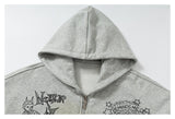 DAXUEN light grey marl oversized graffiti doodle zip hoodie
