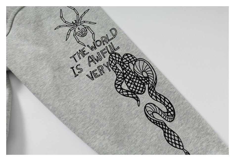 DAXUEN light grey marl oversized graffiti doodle zip hoodie