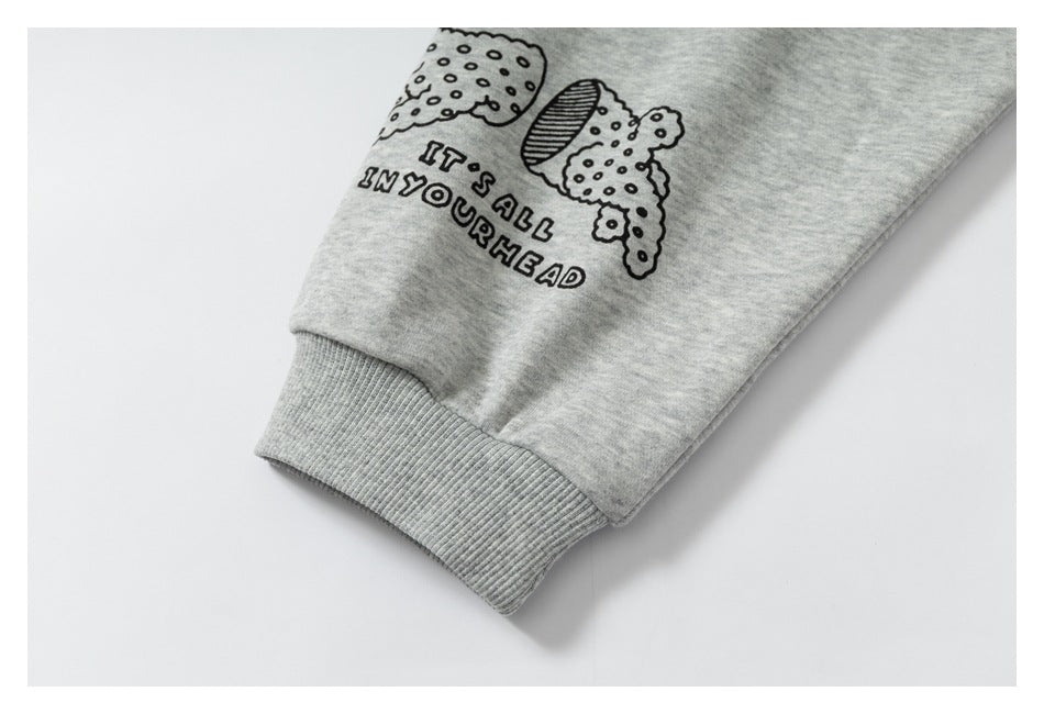 DAXUEN light grey marl oversized graffiti doodle zip hoodie