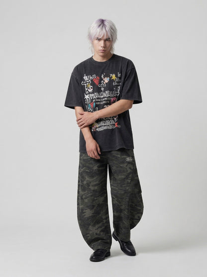 DAXUEN Oversized skull print short-sleeved T-shirt — model photo