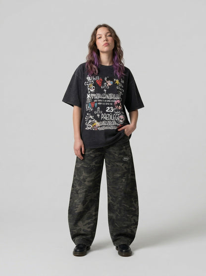DAXUEN Oversized skull print short-sleeved T-shirt — model photo