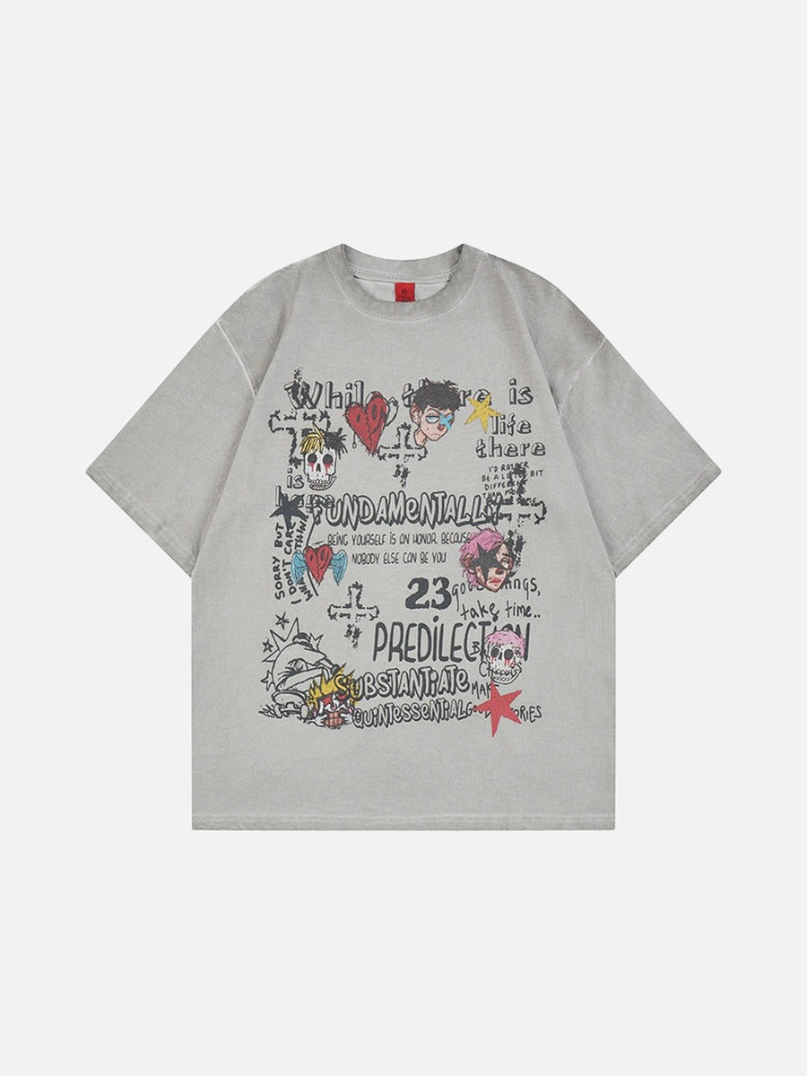 DAXUEN Oversized skull print short-sleeved T-shirt