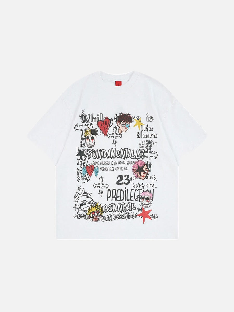 DAXUEN Oversized skull print short-sleeved T-shirt