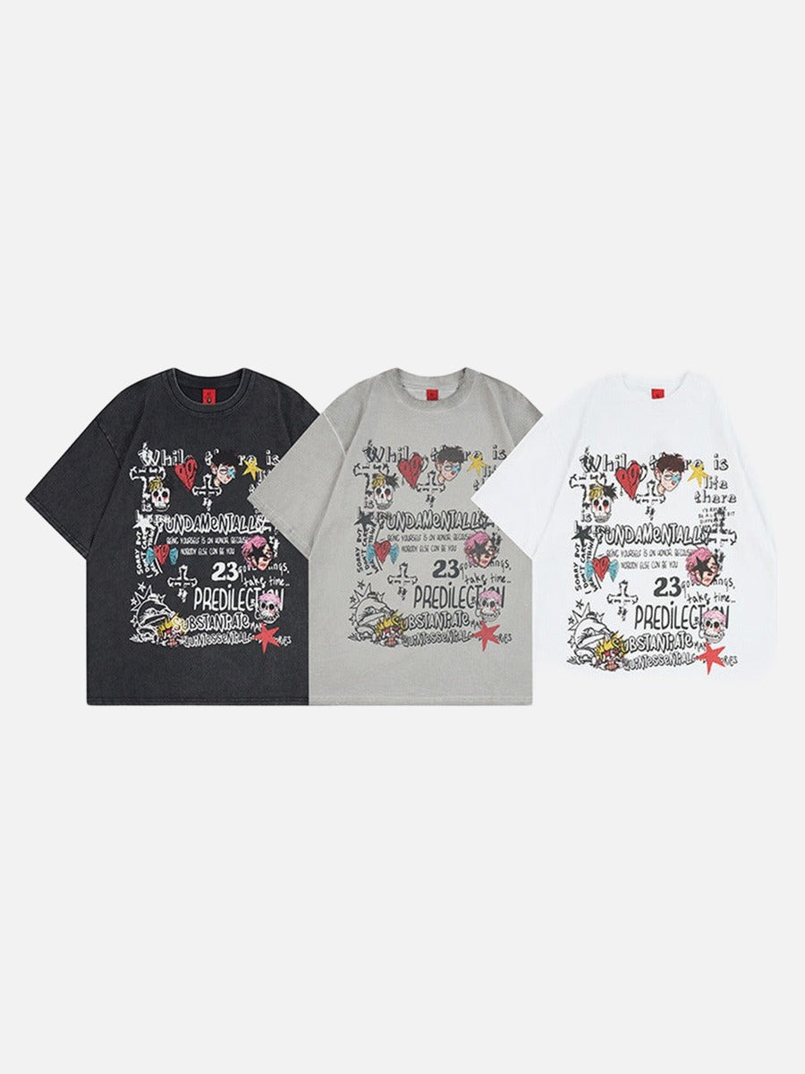 DAXUEN Oversized skull print short-sleeved T-shirt